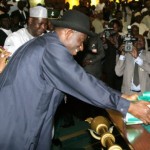 President Jonathan laying the budget proposal before the National Assembly.
