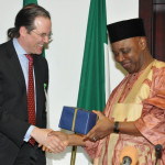 Vice President Namadi Sambo (right) with the Swedish Minister of Finance, Mr. Anders Borg 
