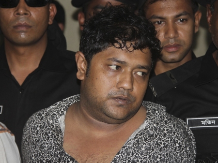 Sohel Rana, pictured following his capture while trying to flee Bangladesh in the midst of the rescue efforts taking place at his factory complex 