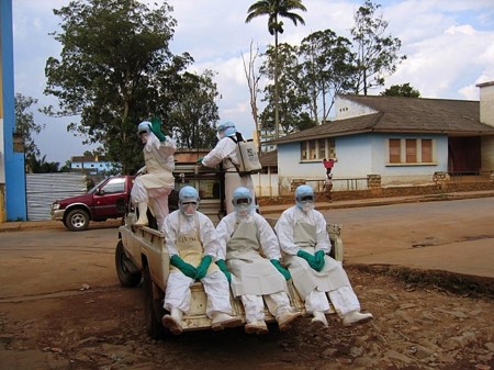 Health workers depart to attend a suspected Ebola victim in Conakry 