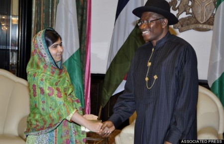 Malala Yousafzi and Goodluck Jonathan 