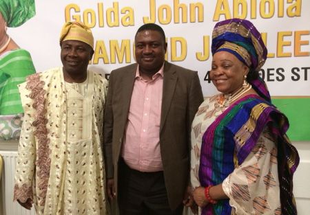 Dr. Eugene Aliegba, Benue State Governorship aspirant flanked by Mr & Mrs Mike Abiola at Actress Golda John's Diamond Jubilee in London last weekend.