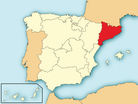 Catalonia (in red) has its own flag, language and culture