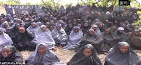 Some of the captured schoolgirls who were paraded on YouTube