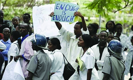 Disgruntled medics demonstrate their dissatisfaction over pay