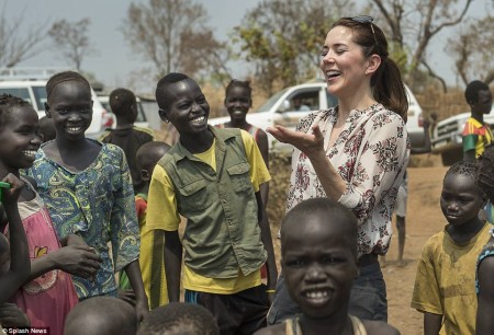 Crown Princess Mary shares a joke with children at Gambella refugee camp