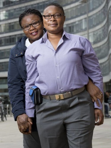 Nigerian refugee Aderonke Apata (foreground), pictured with her lesbian partner, was transferred from a detention centre to a prison after she started to protest over the treatment of detainees.