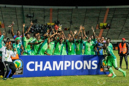 Nigeria’s Flying Eagles celebrate a record seventh African U20 Championship