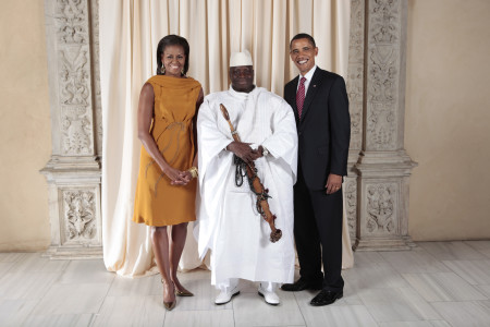 Yahya Jammeh poses with the Obama’s during the African Leaders Summit in Washington