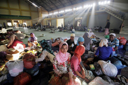 Rohingya refugees at Lhok Sukon Stadium, in Lhoksukon, Aceh, Indonesia