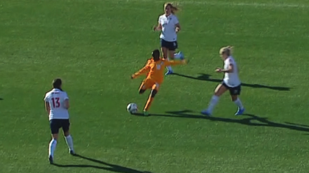 Screen grab showing Ange N’guessan about to hit her 71st minute wonder strike against Norway on Monday
