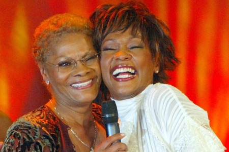 Dionne Warwick (left) and Whitney Houston performing together during the Women's World Awards gala in 2010
