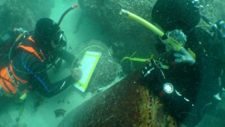 Underwater archaeology researchers on the site of the São José slave ship wreck near the Cape of Good Hope in South Africa.
