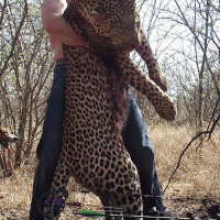 Dr Palmer posing with a leopard killed in Zimbabwe in 2010