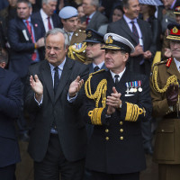 From left: Prime Minister David Cameron, James Gray MP, the First Sea Lord and Chief of the Naval Staff Admiral Sir George Michael Zambellas, and Major General Edward Smyth-Osbourne CBE thanking the Armed Forces and civilian personnel for their efforts . (Crown Copyright)